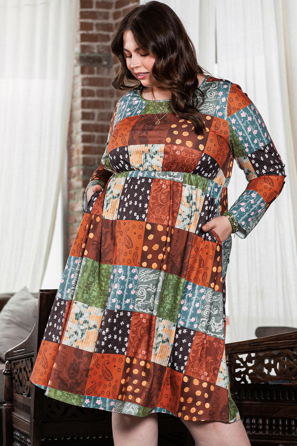 Printed Checkered Western Swing Dress Plus Size Plus Size Maxi Dresses MyDresses 