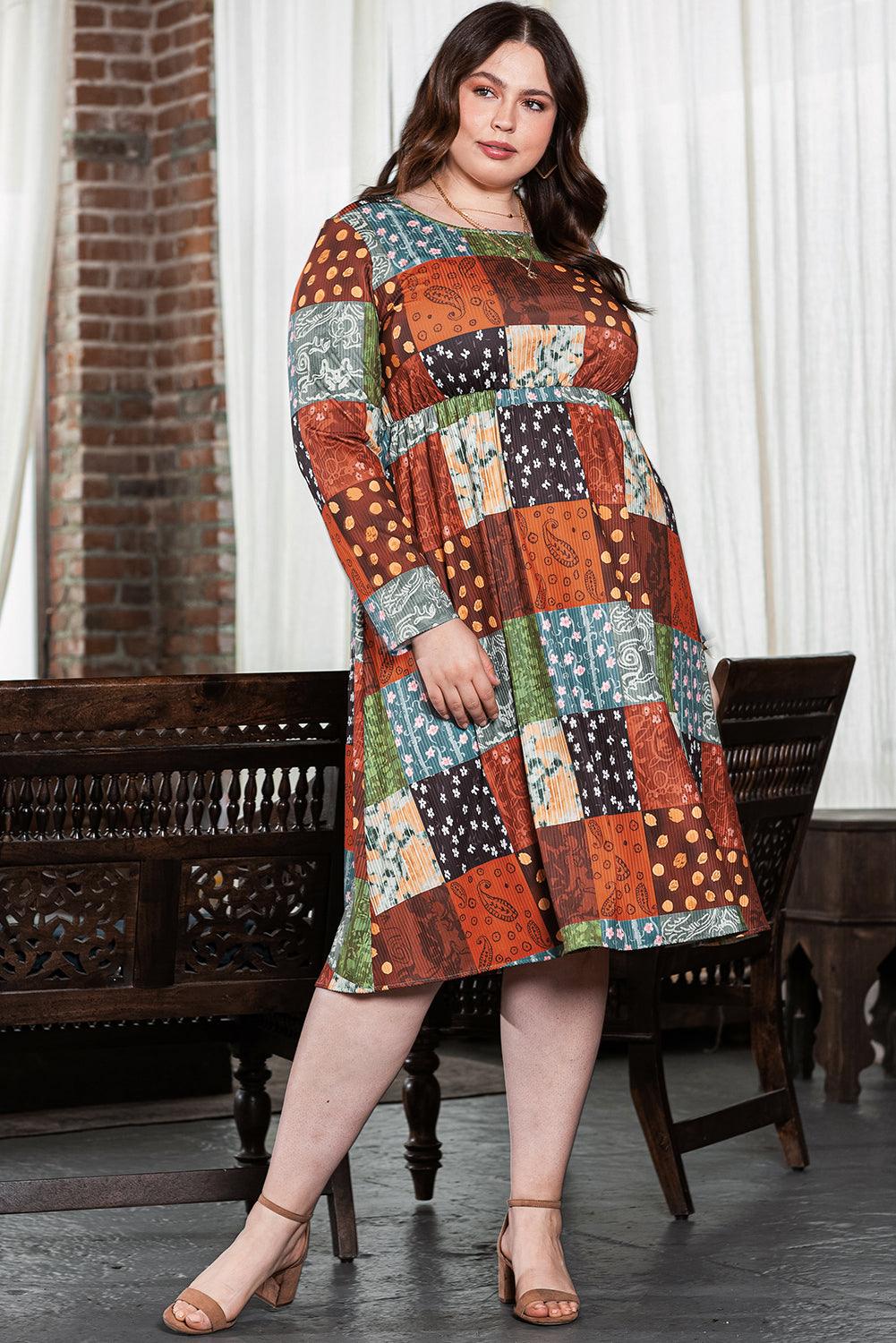 Printed Checkered Western Swing Dress Plus Size Plus Size Maxi Dresses MyDresses 