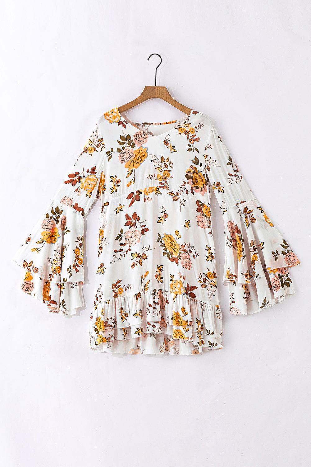 Printed Floral Layered Sleeve Mini Dress Mini Dresses MyDresses 