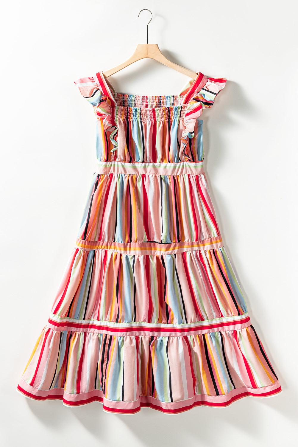 Rainbow Stripe Ruffle Tiered Dress Maxi Dresses MyDresses 