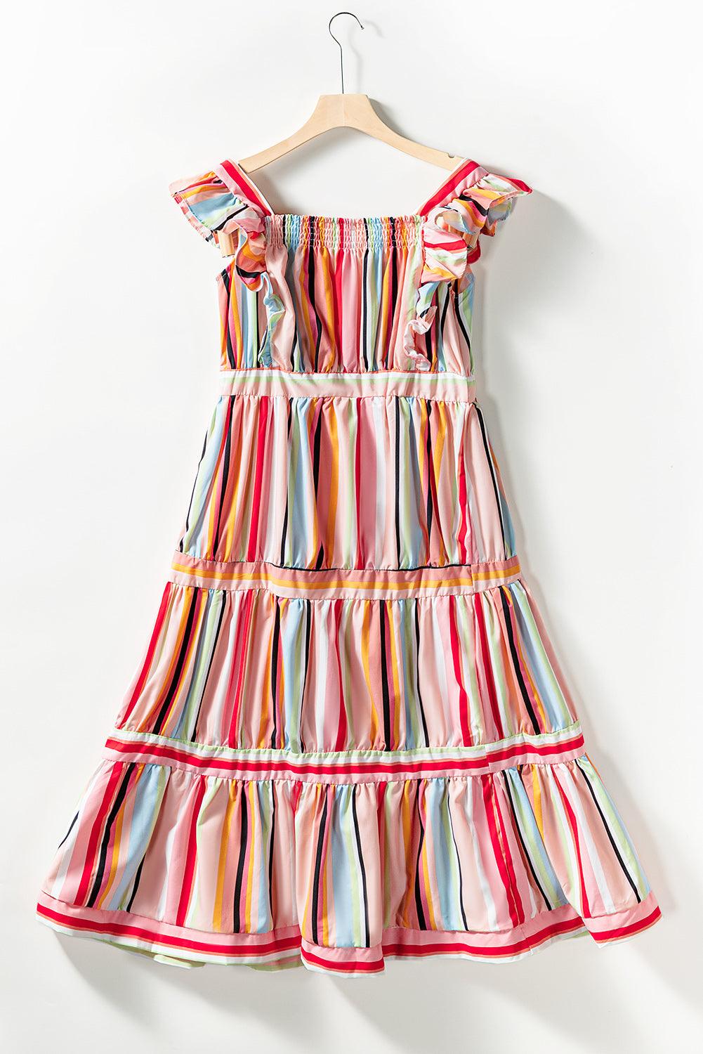 Rainbow Stripe Ruffle Tiered Dress Maxi Dresses MyDresses 