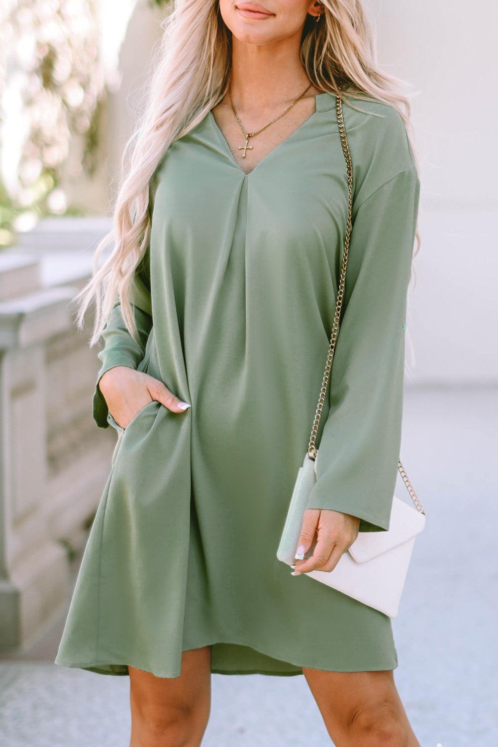 Roll-tab Sleeve Flowy Casual Dress Mini Dresses MyDresses Green 8 | S 