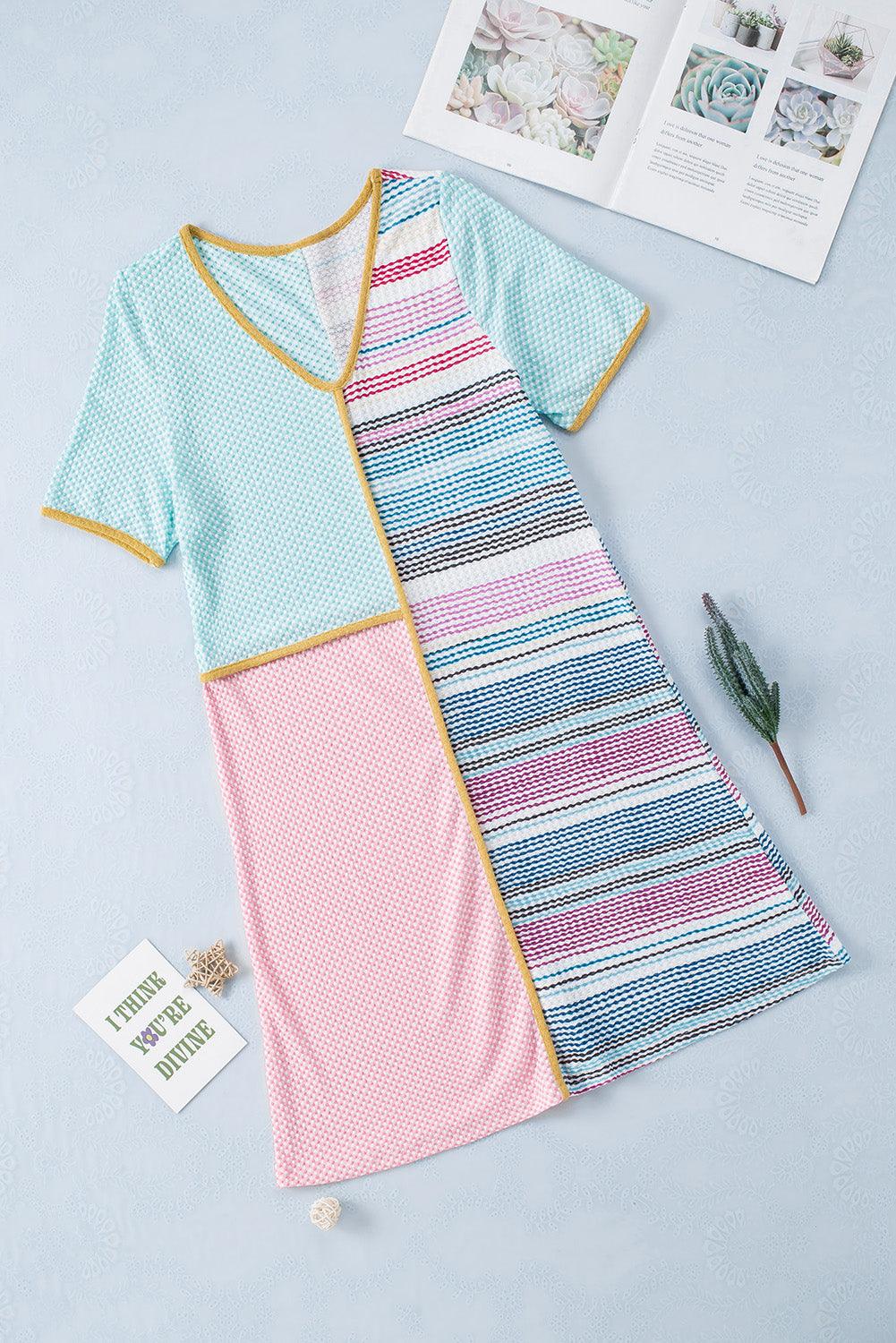 Stripe Knit Patchwork A-Line Dress Mini Dresses MyDresses 