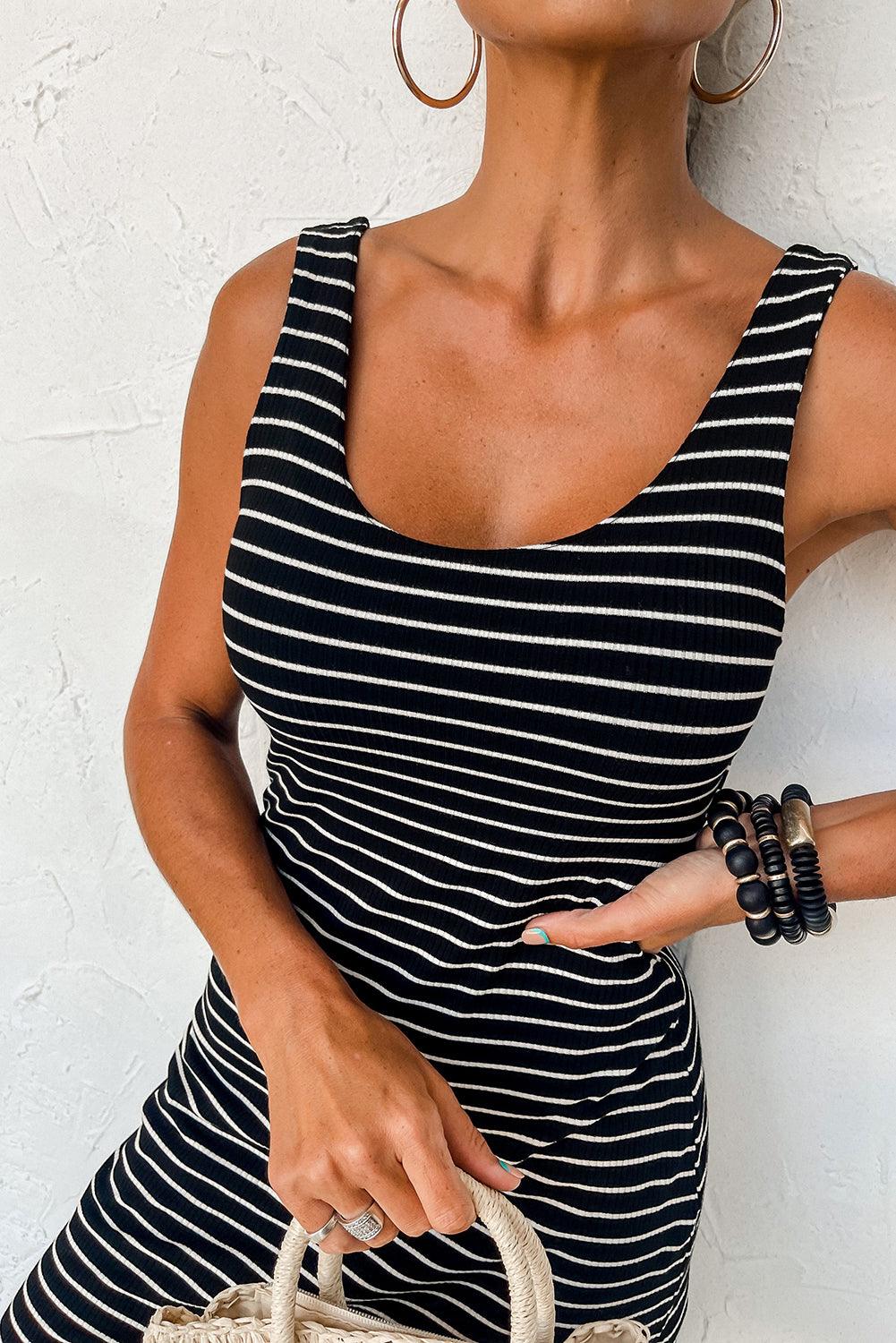 Stripe Ribbed Knit Sleeveless Mini Dress Mini Dresses MyDresses 