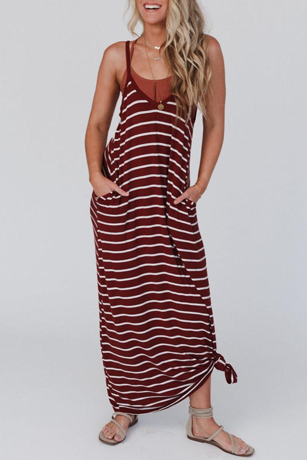 Stripe Side Pocket Spaghetti Maxi Dress Maxi Dresses MyDresses Stripe 8 | S 