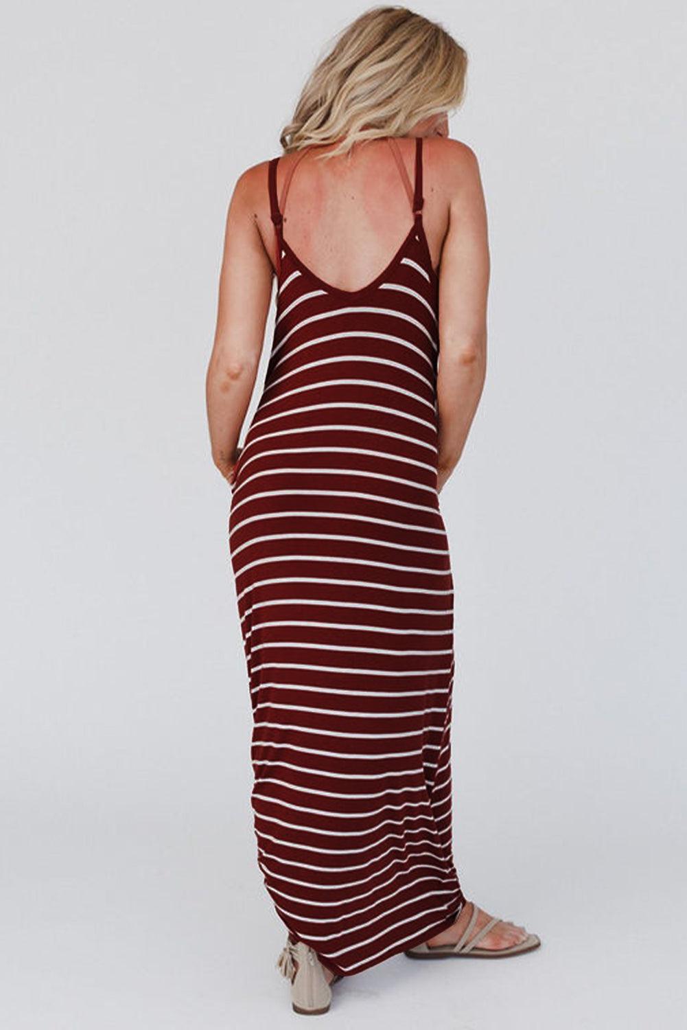 Stripe Side Pocket Spaghetti Maxi Dress Maxi Dresses MyDresses 