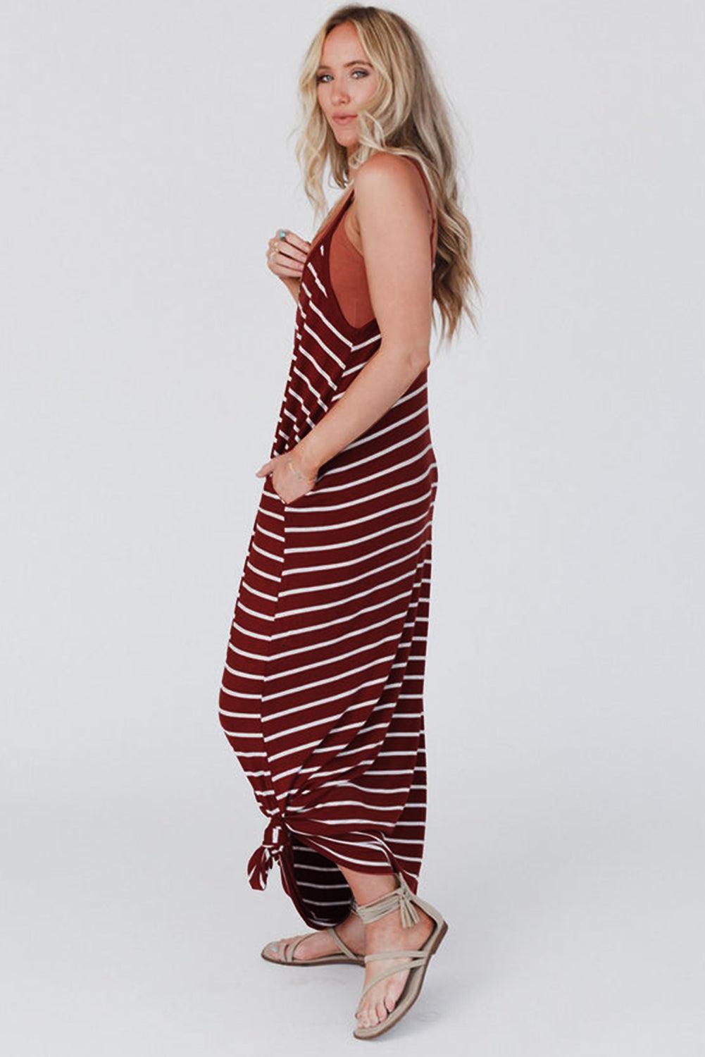 Stripe Side Pocket Spaghetti Maxi Dress Maxi Dresses MyDresses 