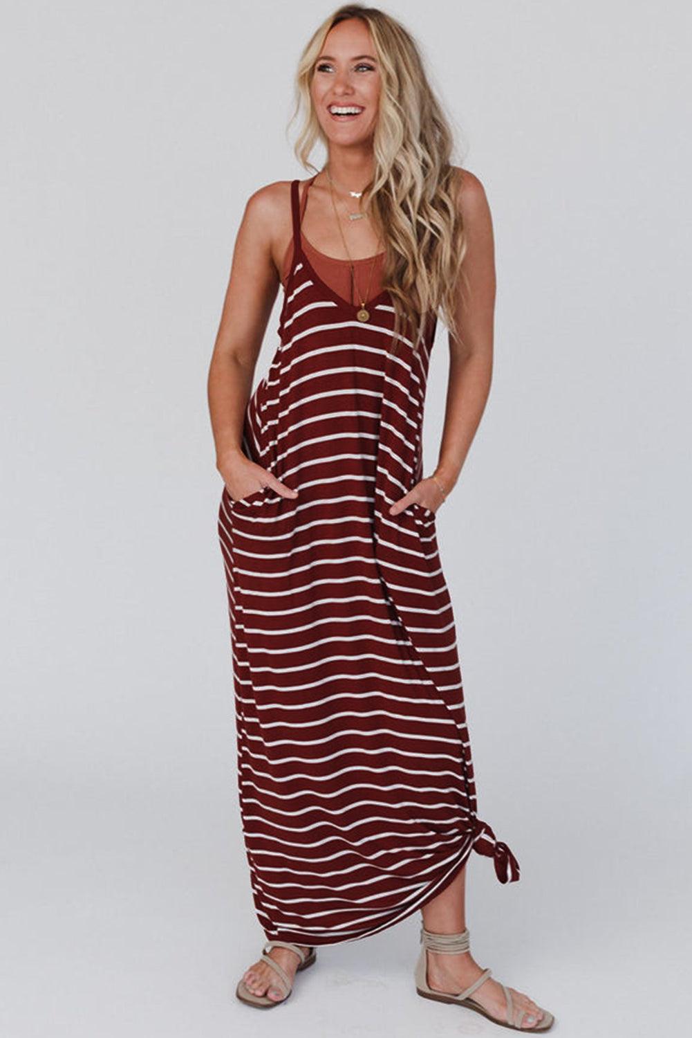 Stripe Side Pocket Spaghetti Maxi Dress Maxi Dresses MyDresses 