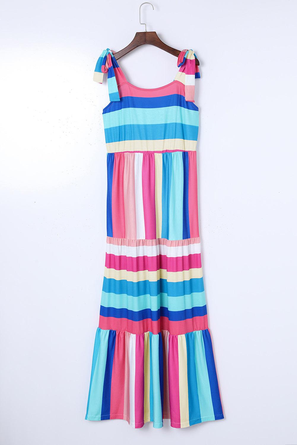 Striped Bow Knot Maxi Dress with Straps Maxi Dresses MyDresses 