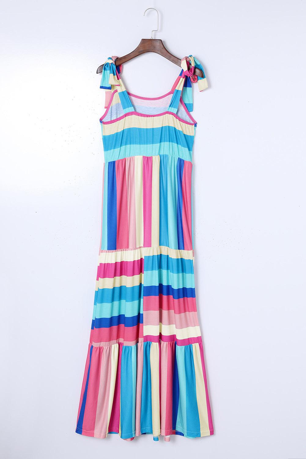 Striped Bow Knot Maxi Dress with Straps Maxi Dresses MyDresses 