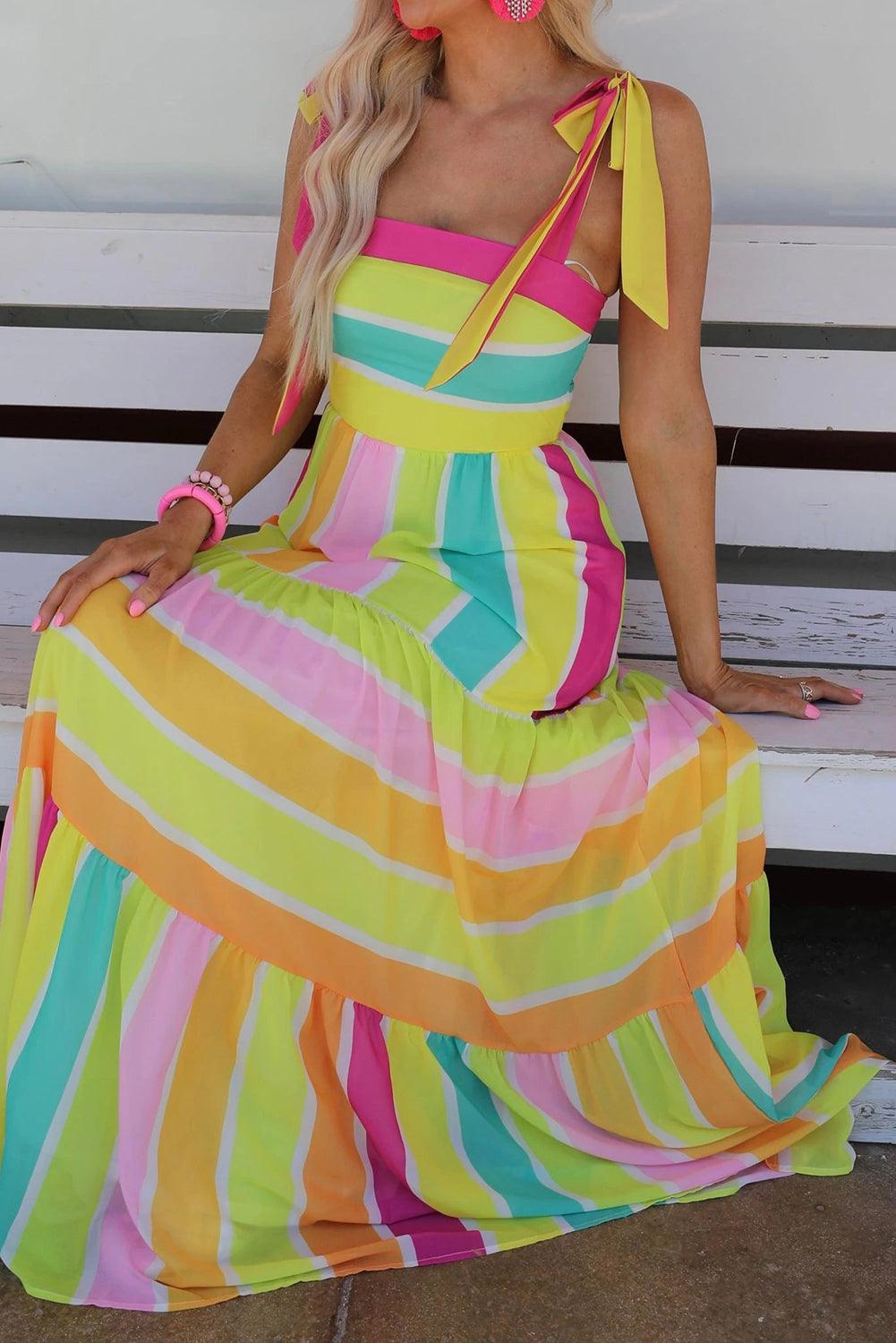 Striped Bow Knot Maxi Dress with Straps Maxi Dresses MyDresses 