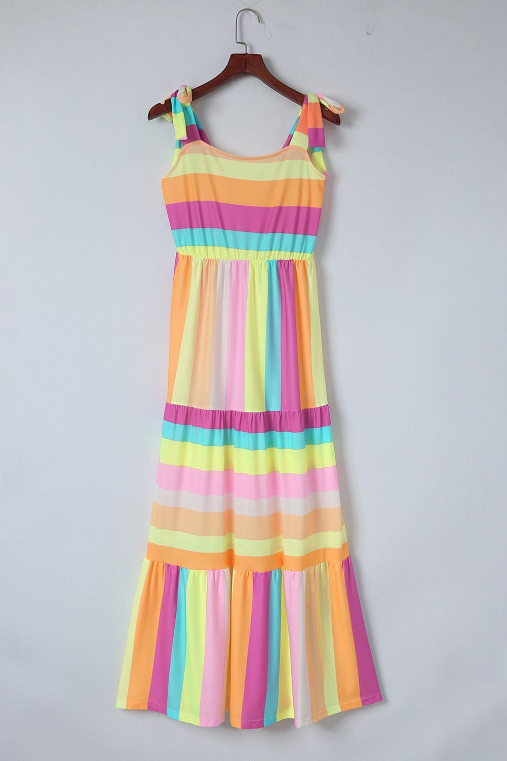 Striped Bow Knot Maxi Dress with Straps Maxi Dresses MyDresses 