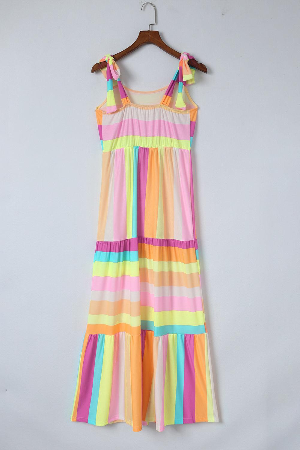 Striped Bow Knot Maxi Dress with Straps Maxi Dresses MyDresses 