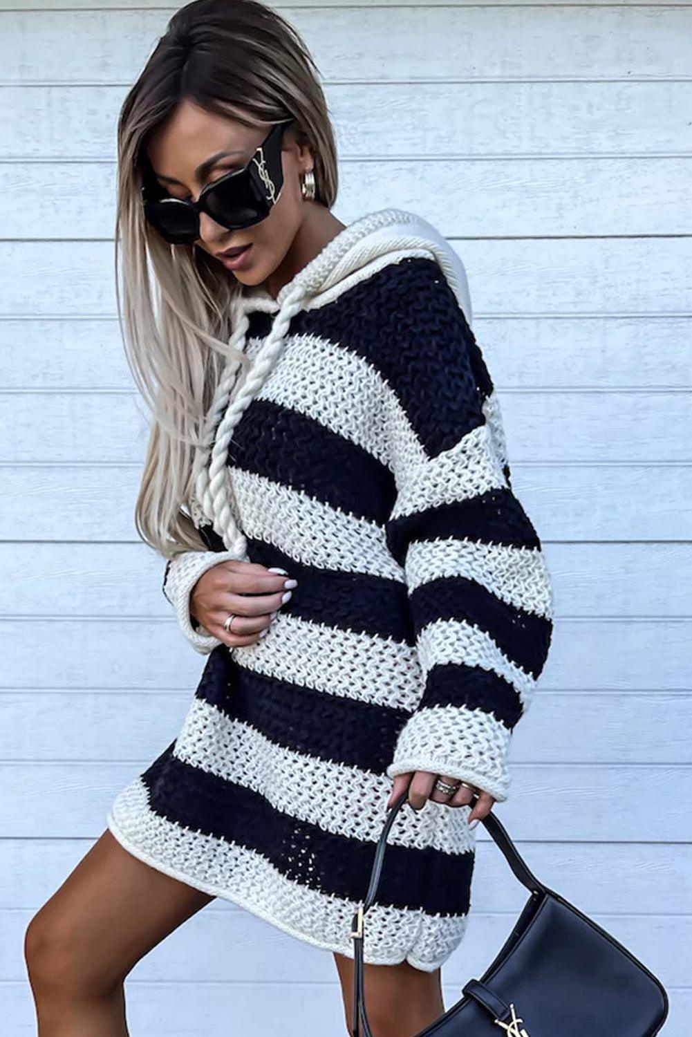 Striped Braided Tassel Hoodie Dress Sweater Dresses MyDresses 