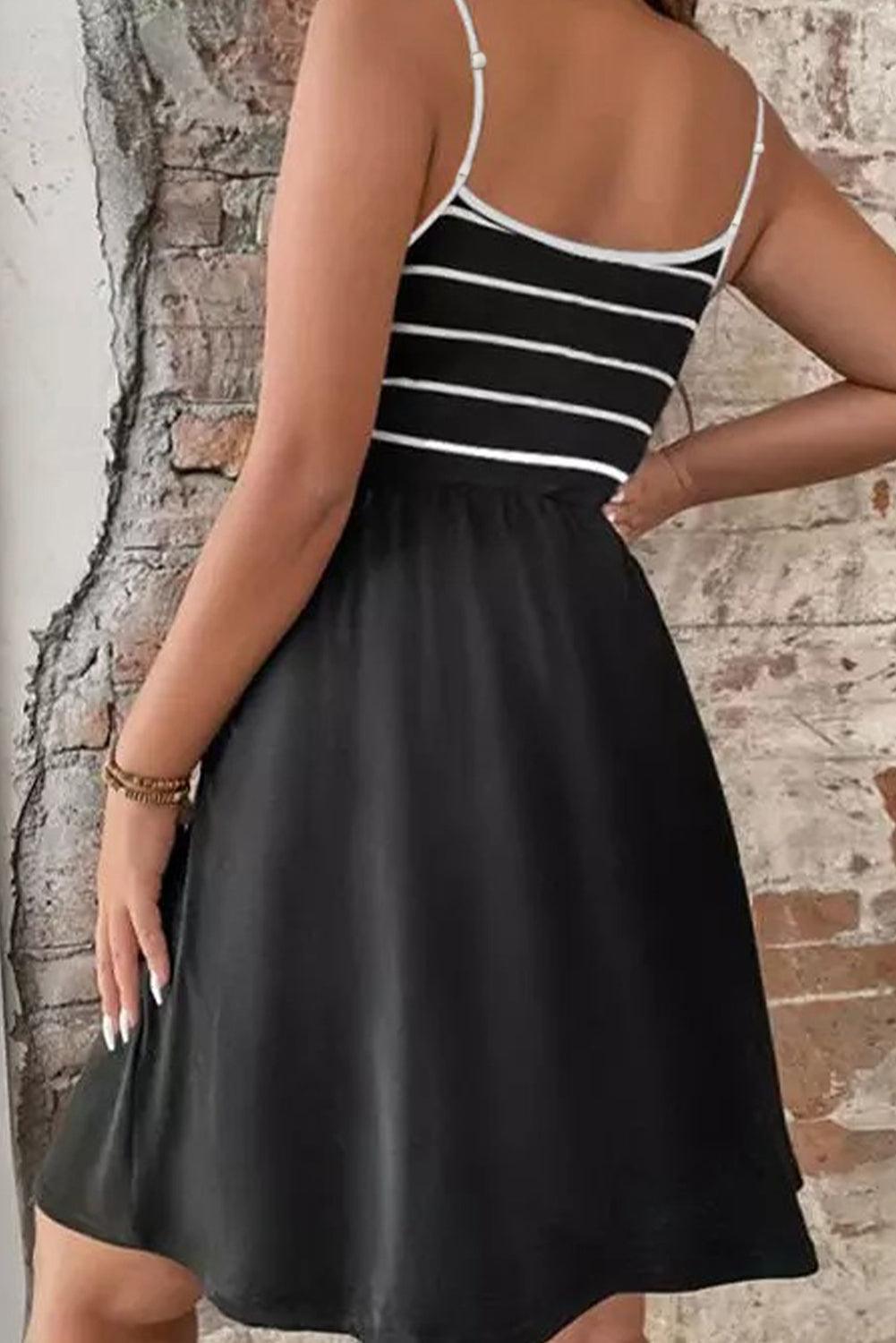 Striped Cami Dress with Sash and Spaghetti Straps Mini Dresses MyDresses 