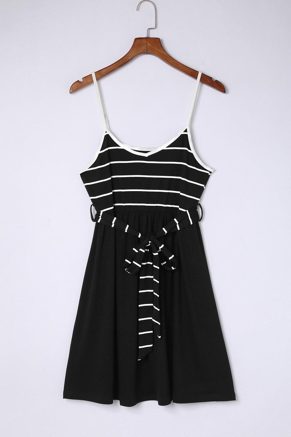 Striped Cami Dress with Sash and Spaghetti Straps Mini Dresses MyDresses 