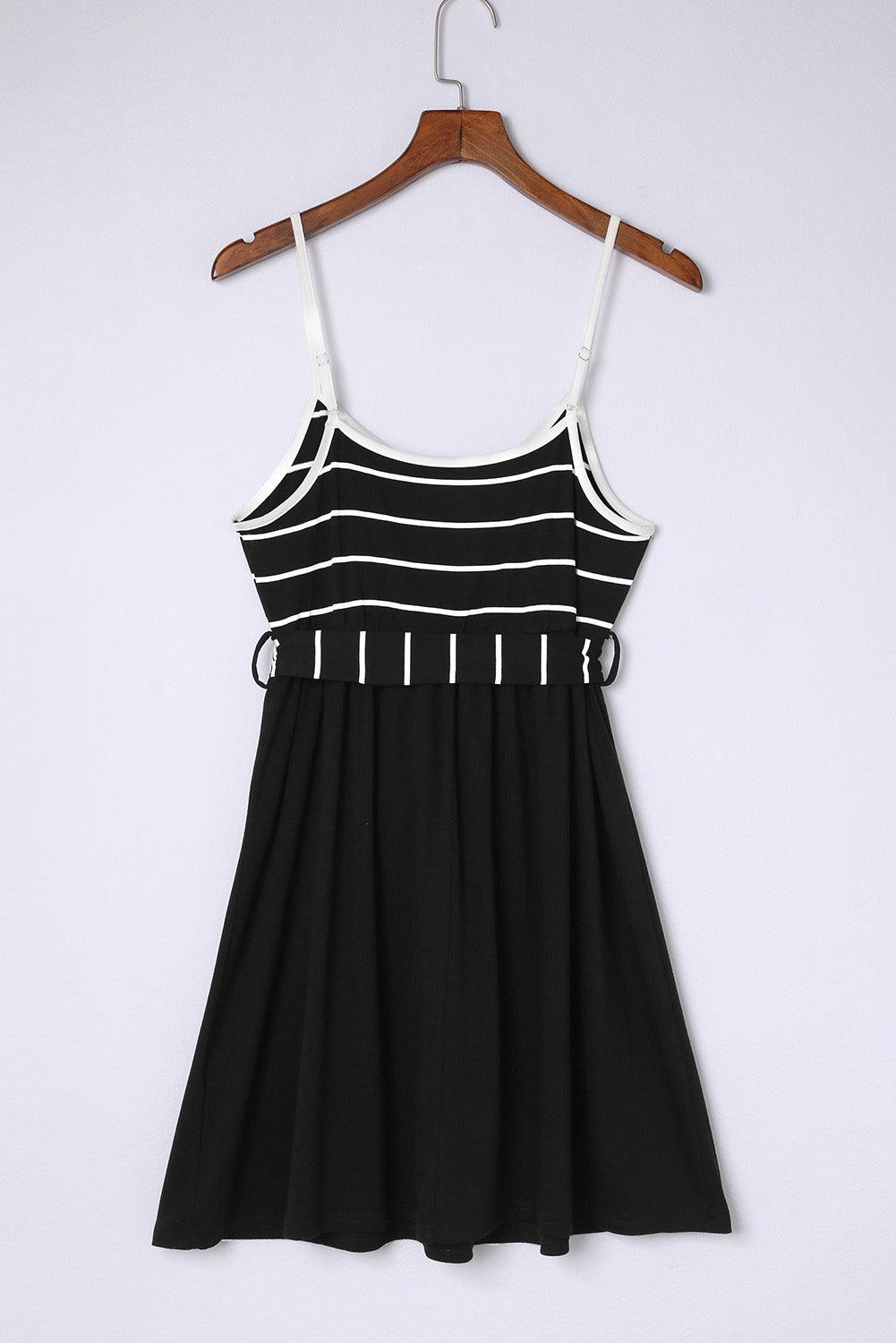 Striped Cami Dress with Sash and Spaghetti Straps Mini Dresses MyDresses 