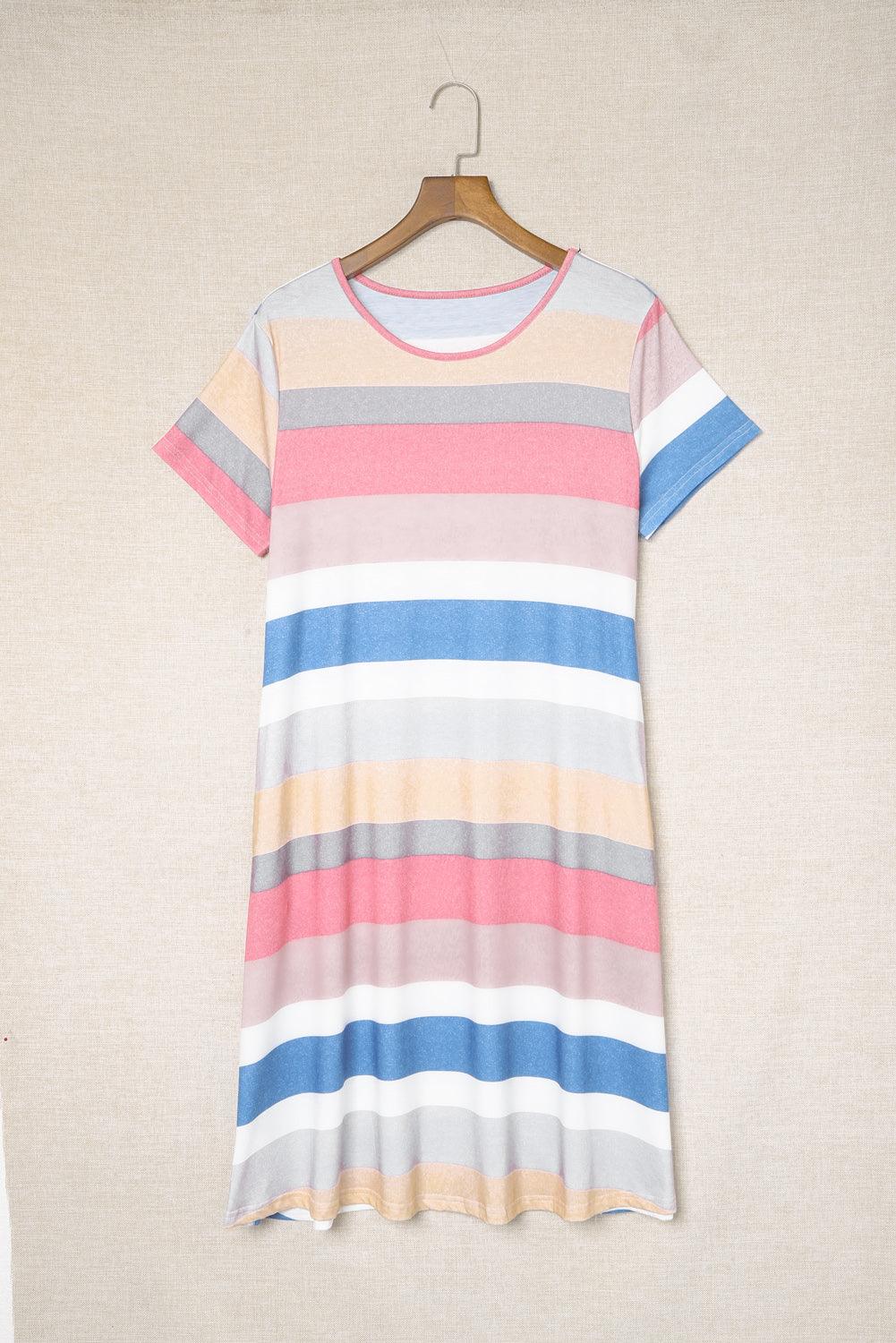 Striped Pocket Tee Dress Mini Dresses MyDresses 