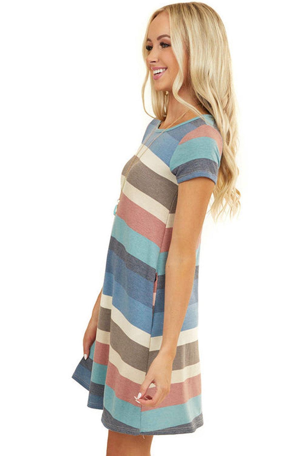 Striped Pocket Tee Dress Mini Dresses MyDresses 