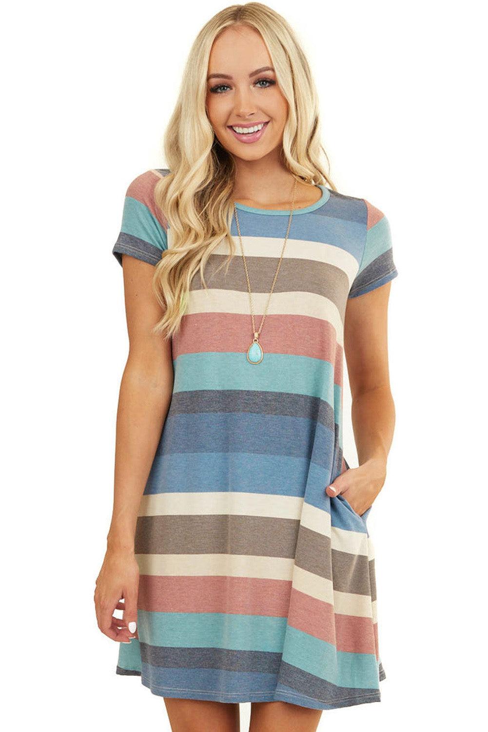 Striped Pocket Tee Dress Mini Dresses MyDresses Multicolour 1 8 | S 