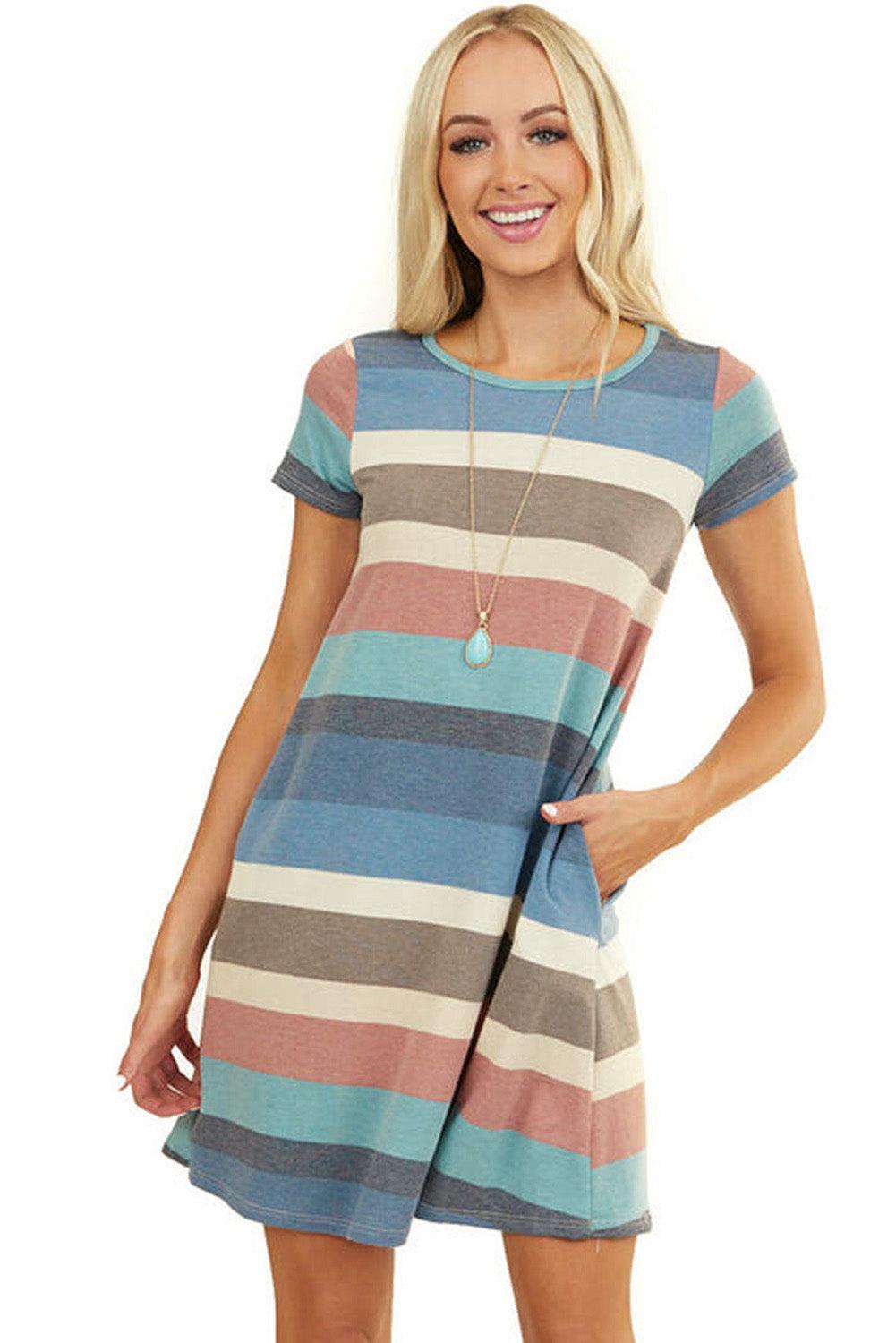 Striped Pocket Tee Dress Mini Dresses MyDresses 