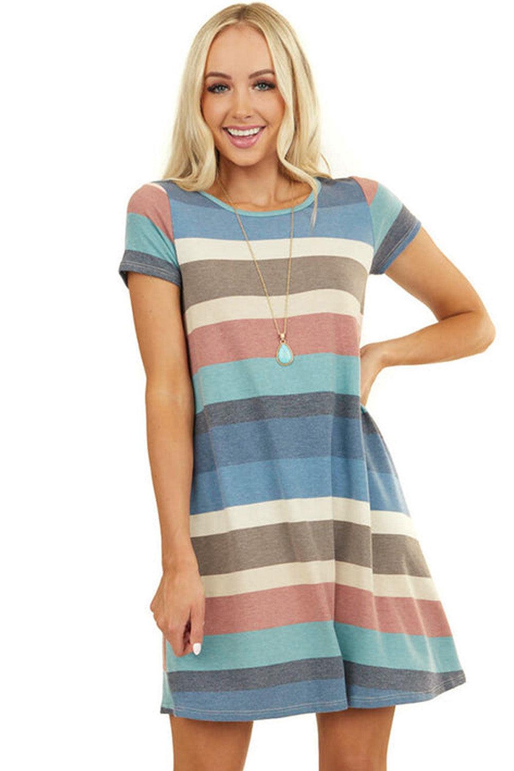 Striped Pocket Tee Dress Mini Dresses MyDresses 