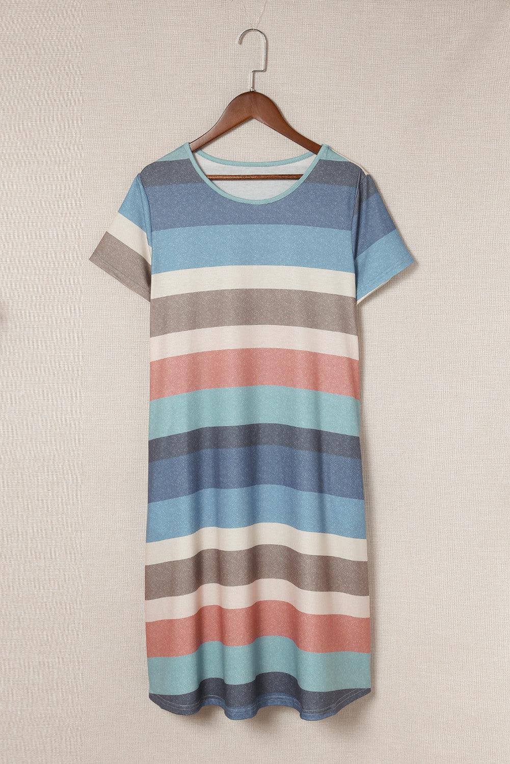 Striped Pocket Tee Dress Mini Dresses MyDresses 