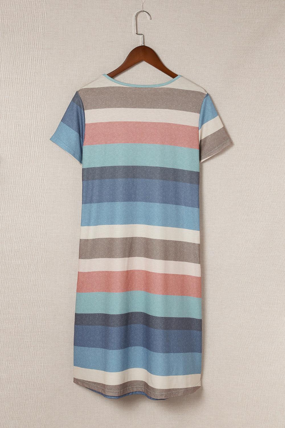 Striped Pocket Tee Dress Mini Dresses MyDresses 