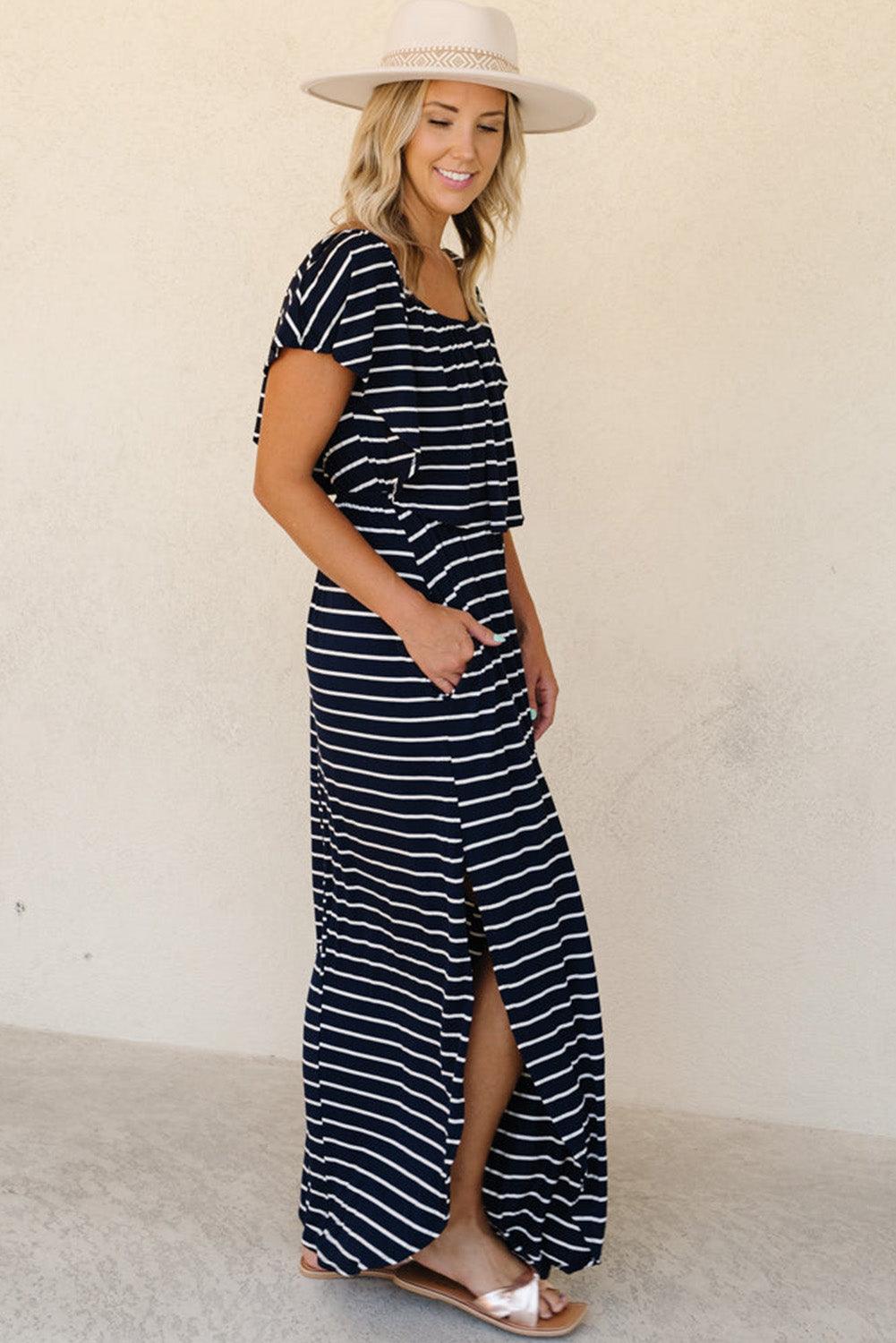 Striped Ruffled High Waist Maxi Dress Maxi Dresses MyDresses 