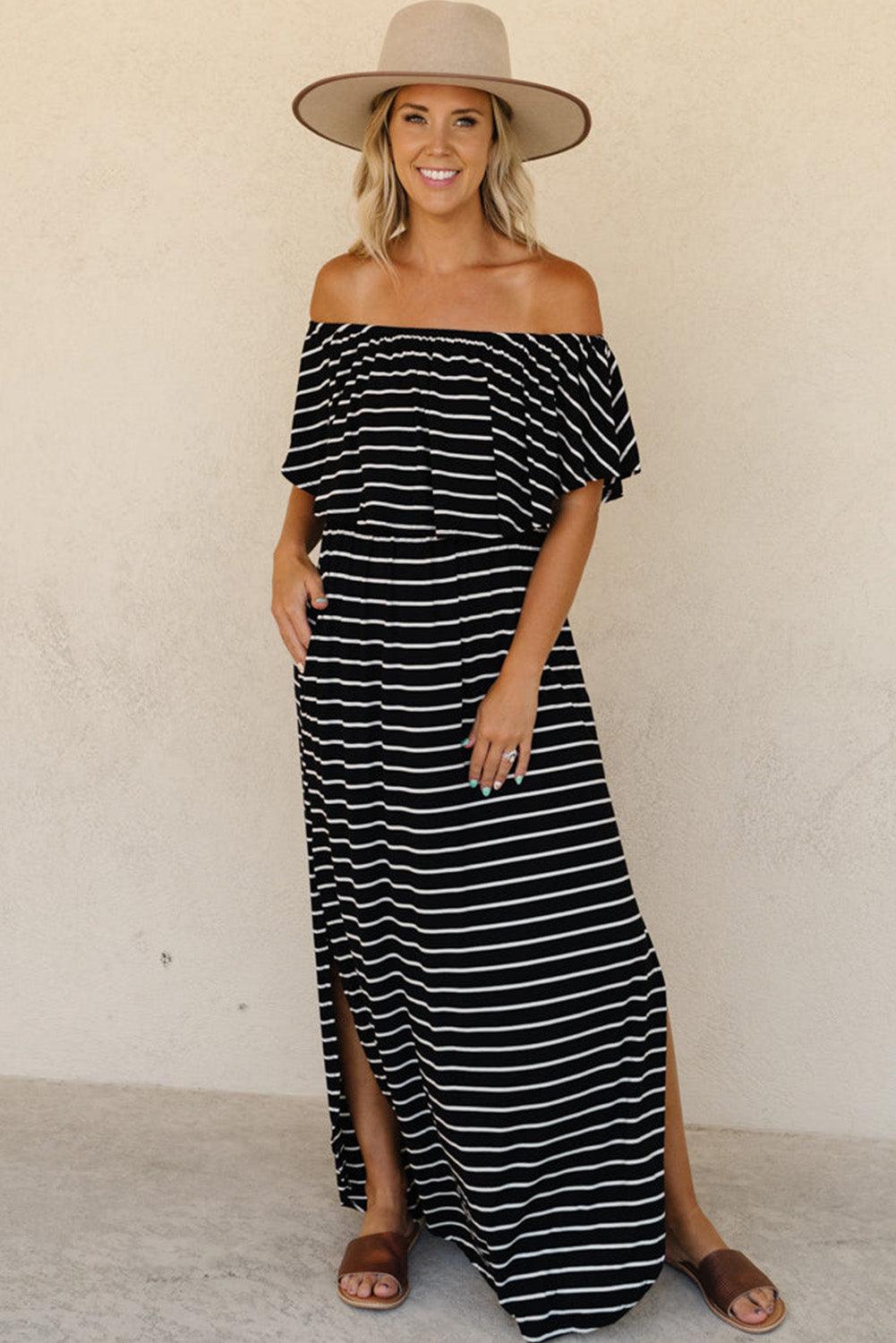 Striped Ruffled High Waist Maxi Dress Maxi Dresses MyDresses 