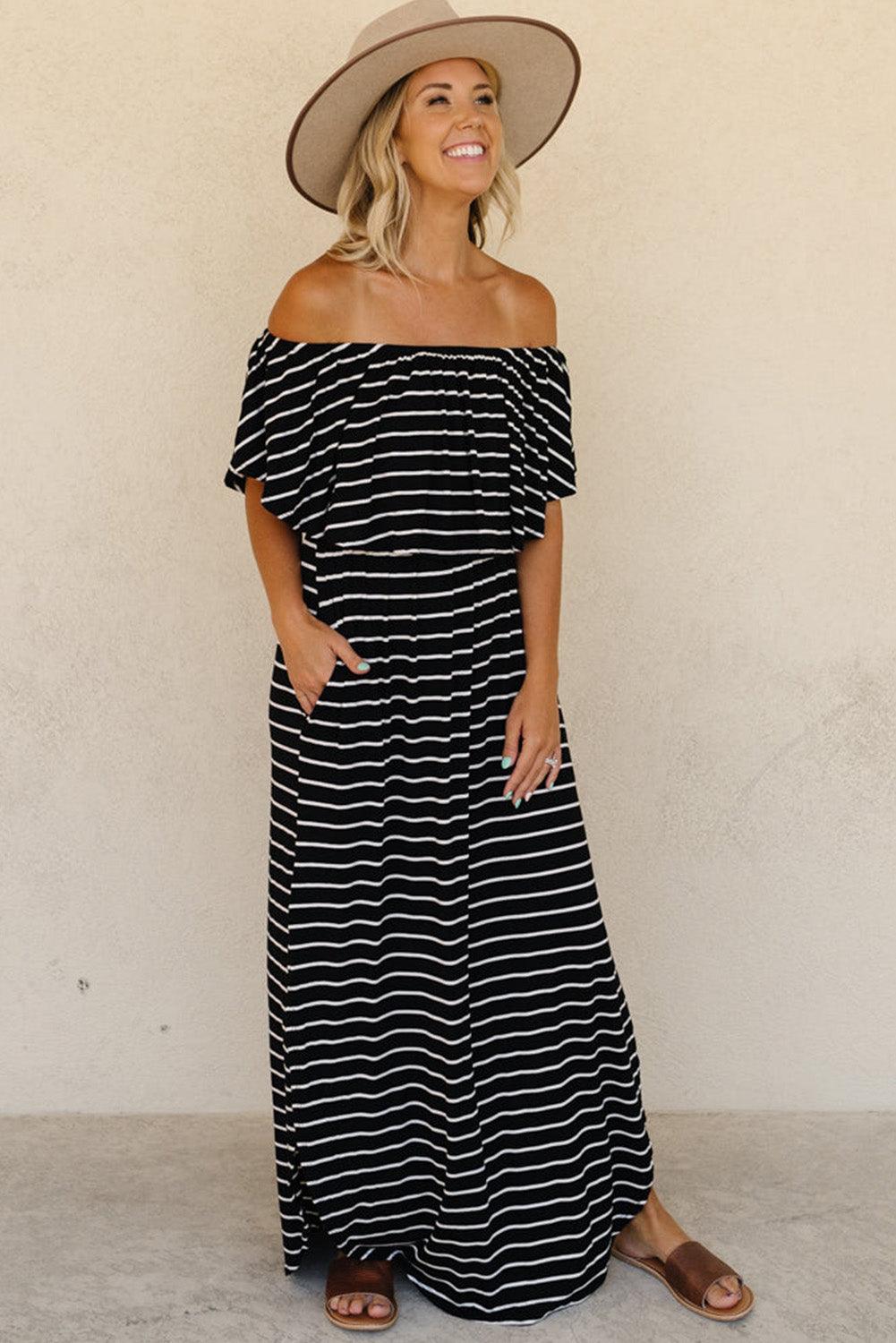 Striped Ruffled High Waist Maxi Dress Maxi Dresses MyDresses 