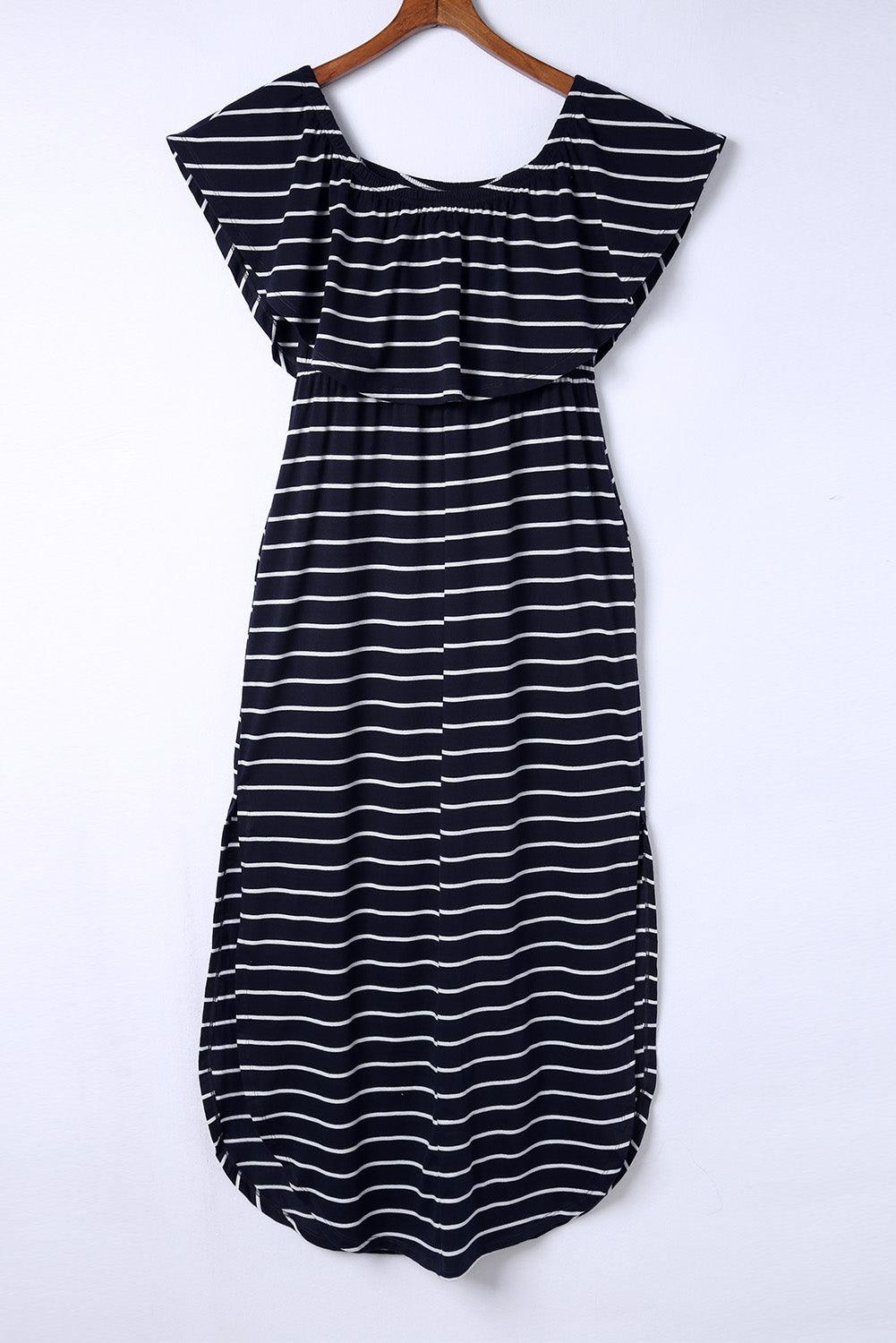 Striped Ruffled High Waist Maxi Dress Maxi Dresses MyDresses 