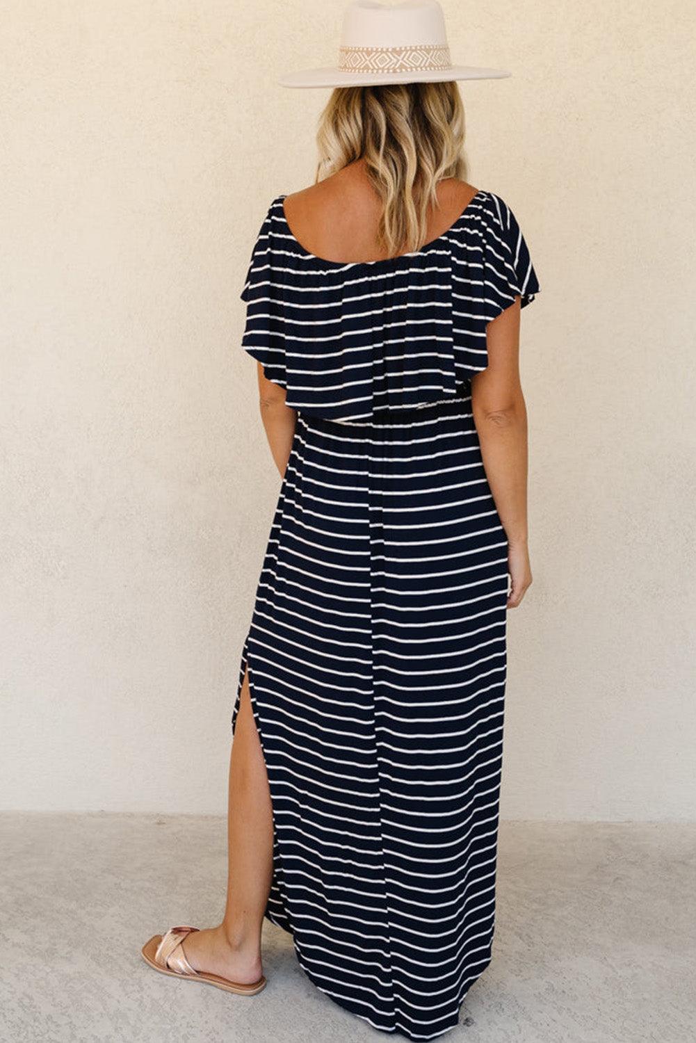 Striped Ruffled High Waist Maxi Dress Maxi Dresses MyDresses 