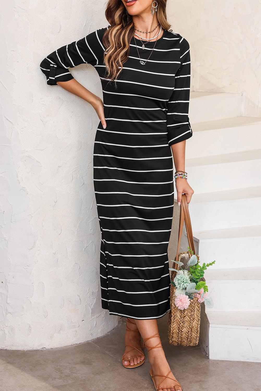 Striped Slit Casual Long Dress Maxi Dresses MyDresses Stripe 8 | S 