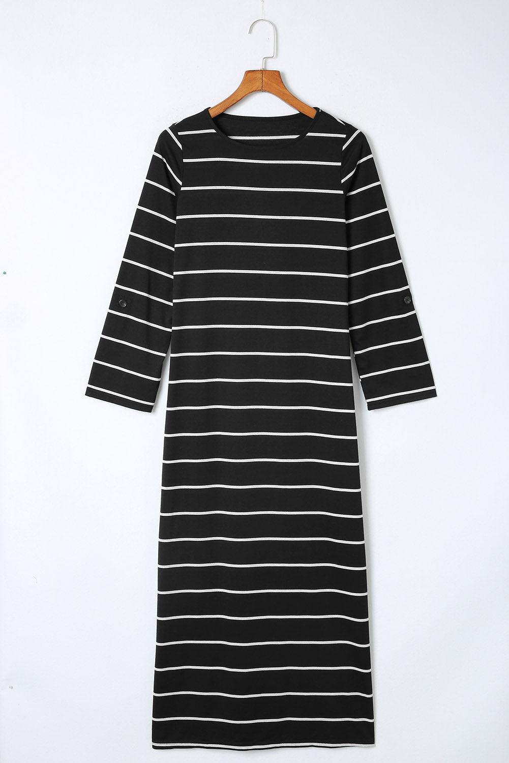 Striped Slit Casual Long Dress Maxi Dresses MyDresses 