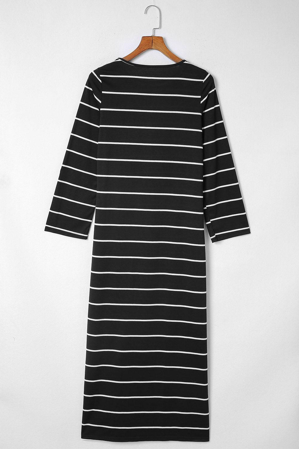 Striped Slit Casual Long Dress Maxi Dresses MyDresses 