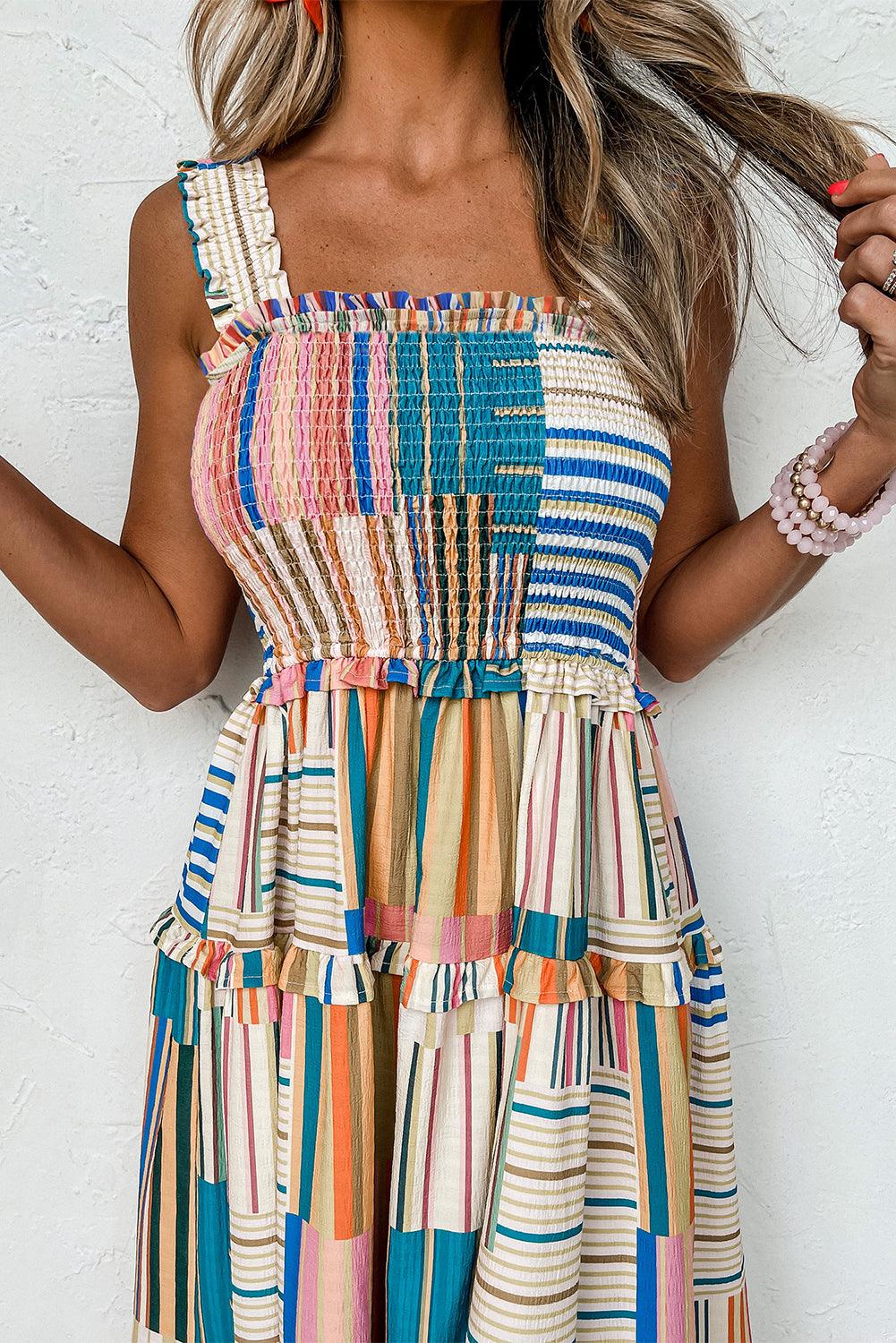 Striped Smocked Tiered Maxi Dress with Wide Straps Maxi Dresses MyDresses 