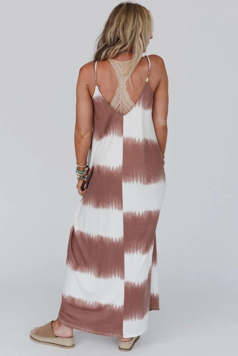 Striped Tie Dye Spaghetti Strap Maxi Dress Maxi Dresses MyDresses 