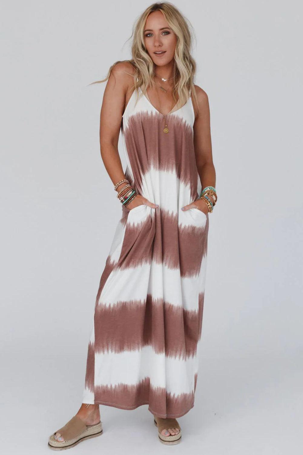 Striped Tie Dye Spaghetti Strap Maxi Dress Maxi Dresses MyDresses 