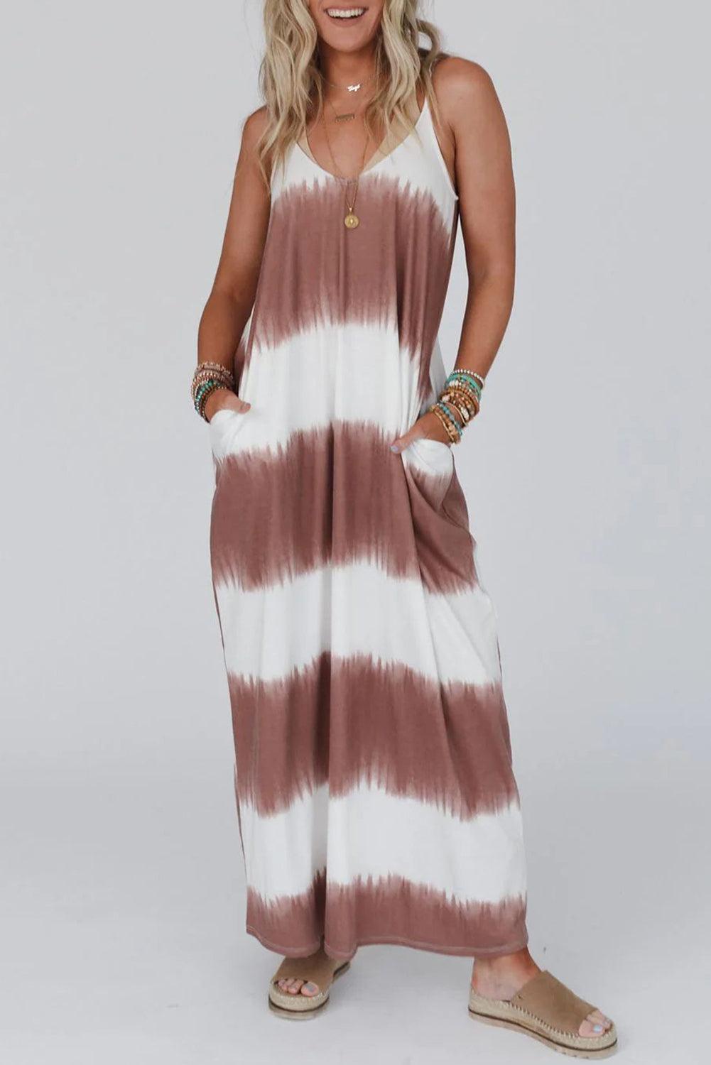 Striped Tie Dye Spaghetti Strap Maxi Dress Maxi Dresses MyDresses Stripe 8 | S 