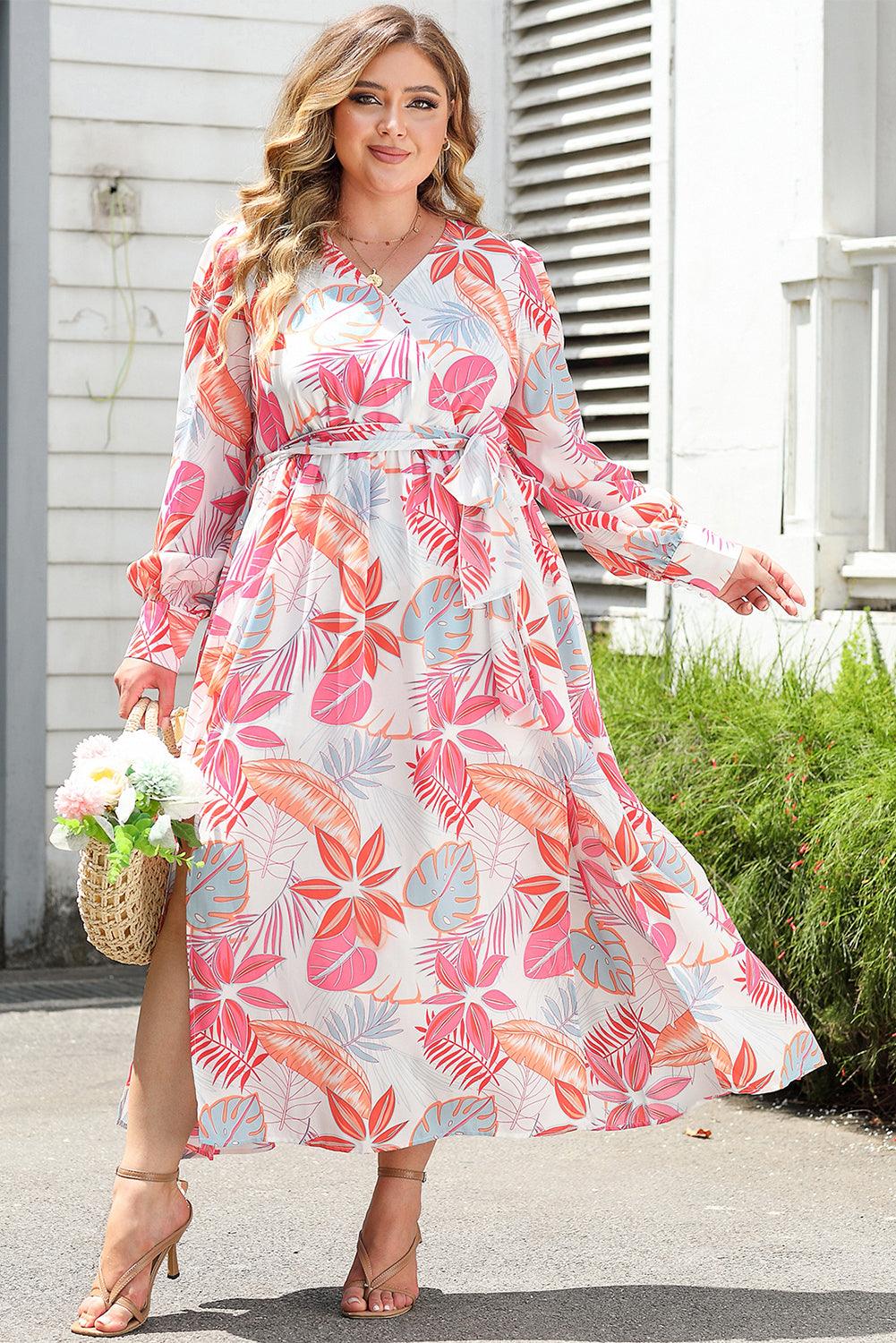 Tropical Print High Waist Plus Maxi Dress Plus Size Maxi Dresses MyDresses 