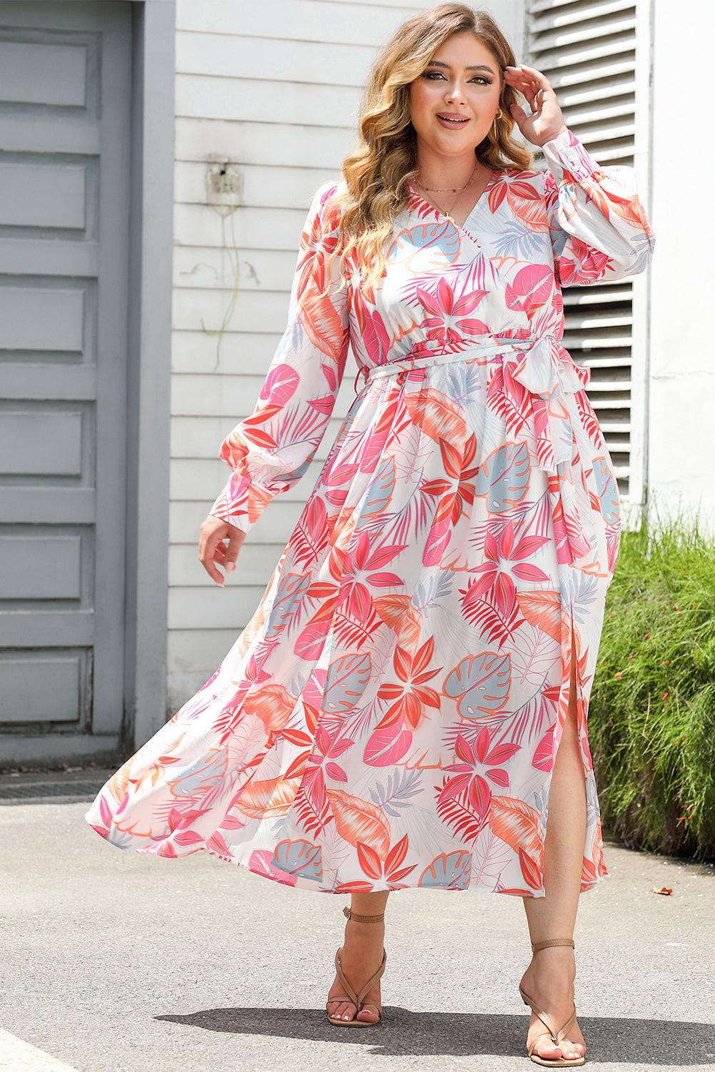 Tropical Print High Waist Plus Maxi Dress Plus Size Maxi Dresses MyDresses 