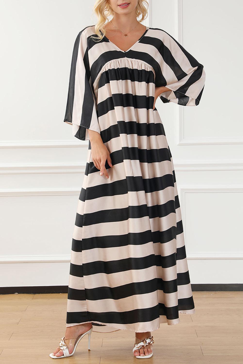 V Neck Kimono Sleeve Striped Maxi Dress Maxi Dresses MyDresses Stripe 8 | S 