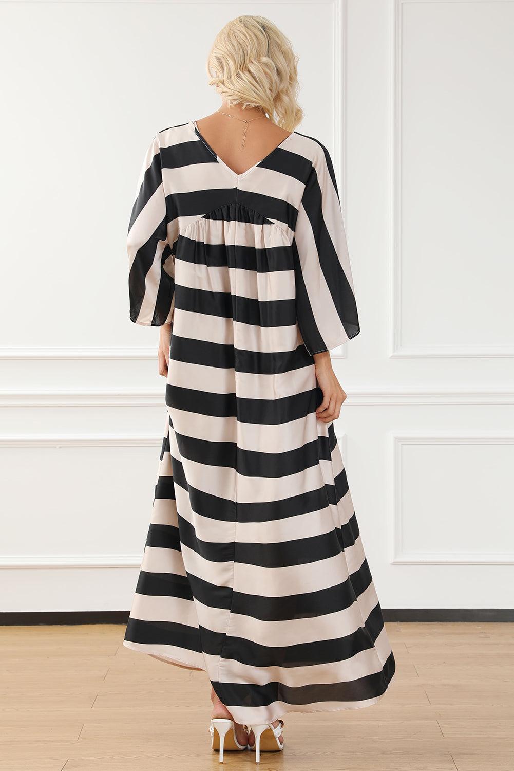 V Neck Kimono Sleeve Striped Maxi Dress Maxi Dresses MyDresses 