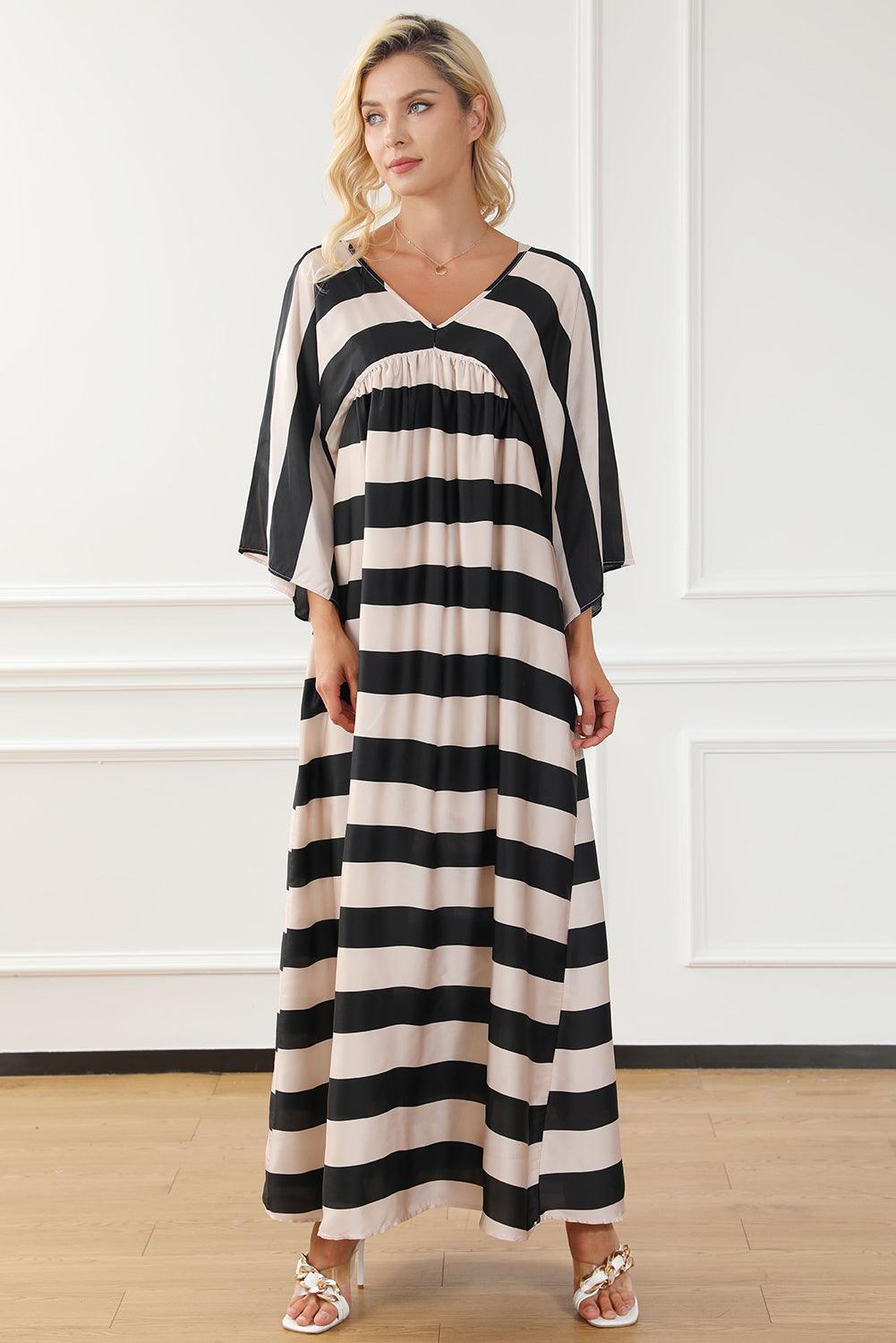 V Neck Kimono Sleeve Striped Maxi Dress Maxi Dresses MyDresses 