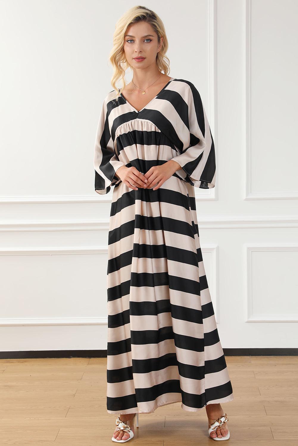 V Neck Kimono Sleeve Striped Maxi Dress Maxi Dresses MyDresses 