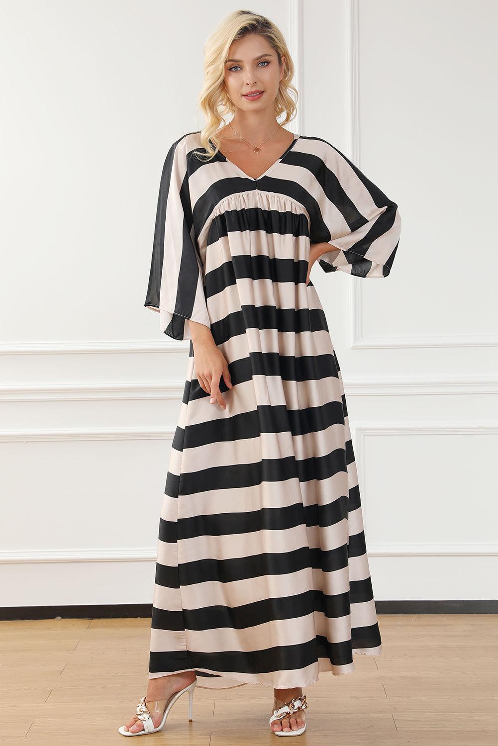 V Neck Kimono Sleeve Striped Maxi Dress Maxi Dresses MyDresses 