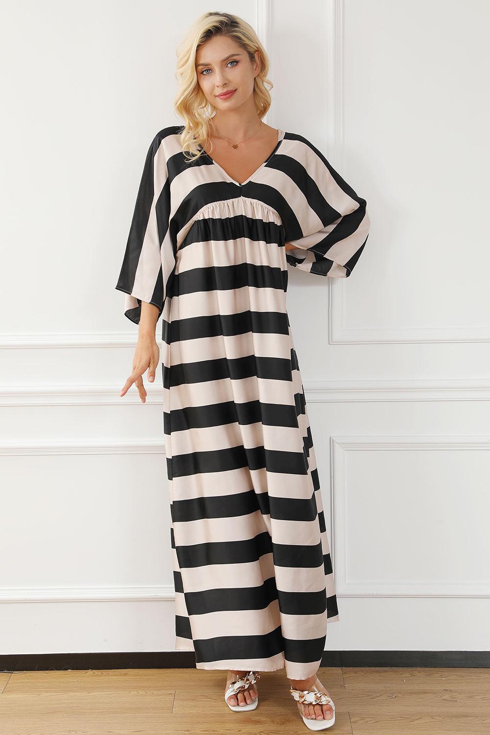 V Neck Kimono Sleeve Striped Maxi Dress Maxi Dresses MyDresses 