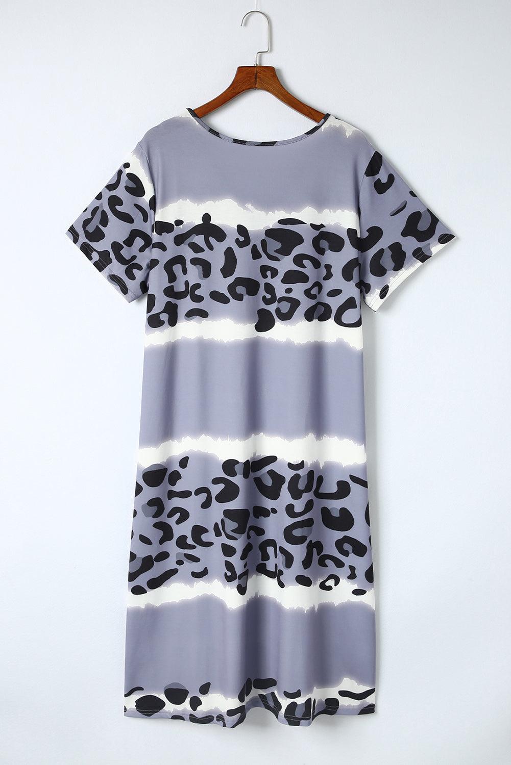 V Neck Leopard Plus Size T-Shirt Dress Plus Size Midi Dresses MyDresses 