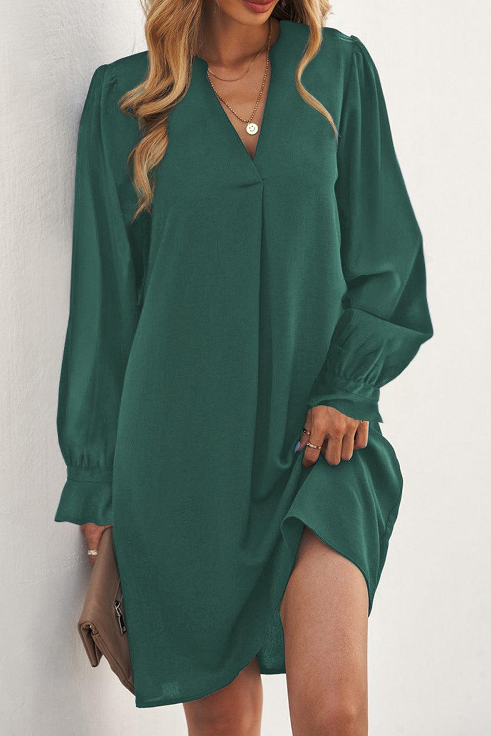 V Neck Ruffled Sleeve Shirt Dress Mini Dresses MyDresses Green 8 | S 